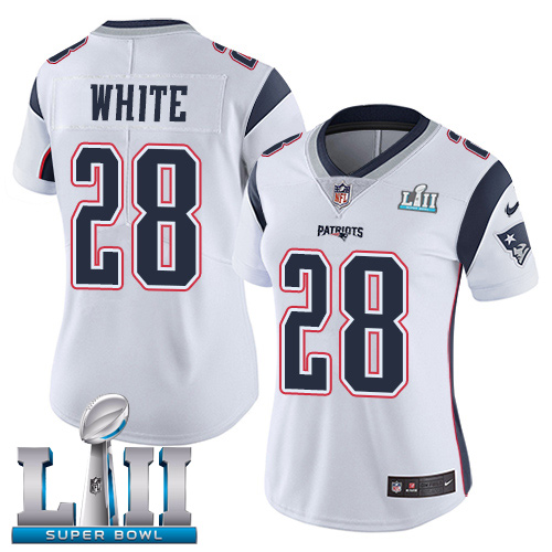 Nike Patriots #28 James White White Super Bowl LII Women's Stitched NFL Vapor Untouchable Limited Jersey